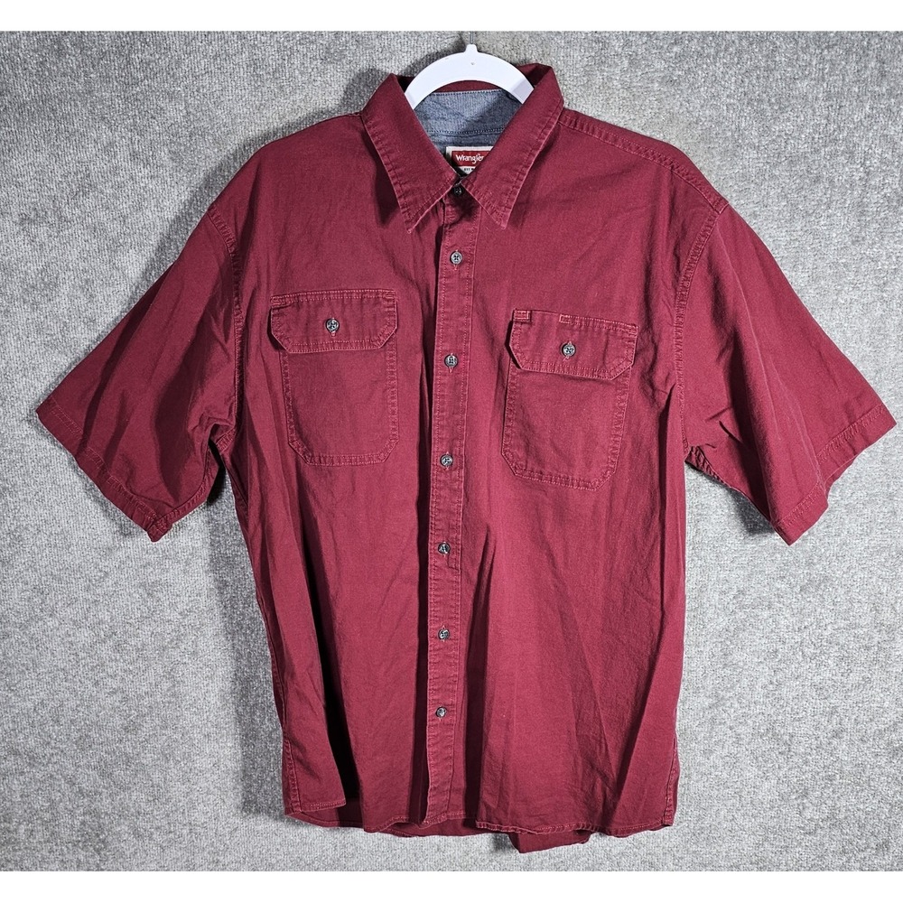Wrangler Flex For Comfort Button Up Shirt‎ Mens Size Large Burgundy Red Workwear